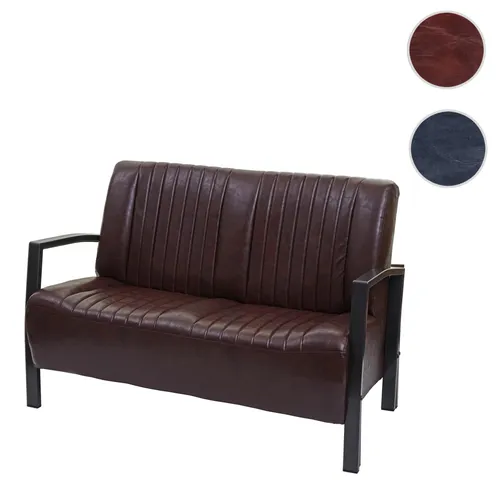 2er Sofa HWC-H10, Vintage Grau Zweisitzer im Industrie-Design - Sofa im modernen Industrie-Design, aus hochwertigem Kunstleder mit Ziernähten, ideal für Wohnzimmer und Büro. Maximale Gewichtskapazität: 260 kg.