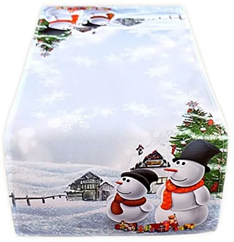 Raebel - Rechteckiger Tischläufer - Schneemann-Motiv, 40 x 90 cm, Polyester, Weiß, Hellgrau, Hellblau, Rot, Grün, Schwarz, Gelb