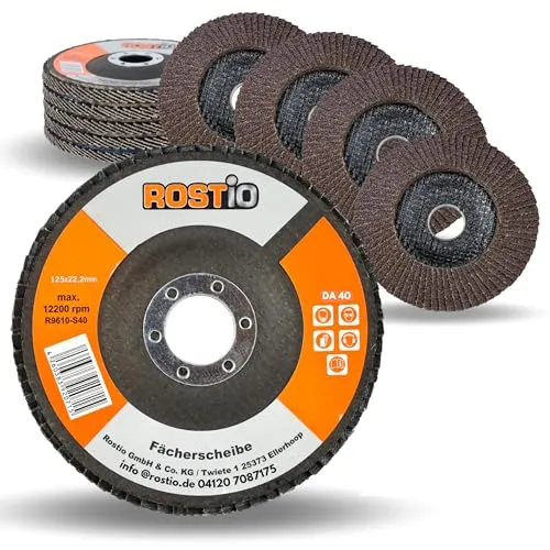 Rostio Fächerscheibe 125 mm Stahl Fächer-Schleifscheibe Braun Normalkorund Flex/Winkelschleifer (Korn 40) 10 x