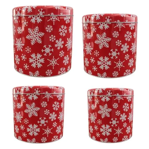 MACOSA EX613-401929b Gebäckdosen 4er Set Metall Rot Plätzchendose stapelbare Keks-Dose Aufbewahrungsdose Plätzchen Vorratsdose Weihnachten Blechdose (Rot)