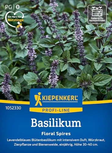 Kiepenkerl Profi-Line Basilikumsamen Floral Spires Lavendelblau 1052330 - lavendelblaues Blütenbasilikum mit intensivem Duft - Pflanzen, Saatgut, Kräutersamen