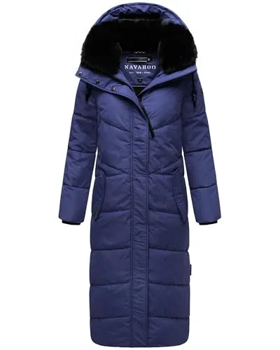 Navahoo Damen Wintermantel - Warmer Steppmantel mit Abnehmbarer Kapuze - Funktionsjacken für kalte Tage, extra langer Mantel mit kuscheligem Kunstfellkragen und wind- sowie wasserabweisendem Material.