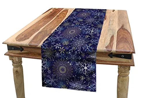 ABAKUHAUS Dunkelblau Tischläufer, Schneeflocken Weihnachten Kunst, Esszimmer Küche Rechteckiger Dekorativer Tischläufer, 40 x 225 cm, Dunkelblau Weiß
