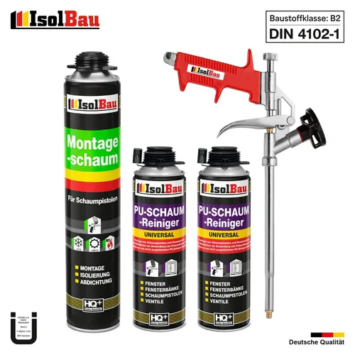 Pistolenschaum Bauschaum Montageschaum 1x 750ml + 2x PU-Reiniger + Schaumpistole
