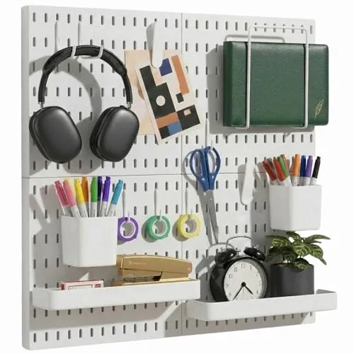 Keepo Stecktafel-Kombinationsset, Stecktafeln und Zubehör, modular zum Aufhängen für Wand-Organizer, Bastelorganisation, Ornament-Ausstellung, Kinderzimmer-Aufbewahrung, Stecktafel (Weiß, 22″×22″)