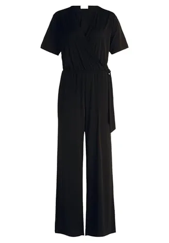 Cartoon Amazing Jumpsuit Damen schwarz - Eleganter Jumpsuit mit Cache-Cœur-Ausschnitt und Binde-Detail für eine feminine Silhouette – perfekt für besondere Anlässe.