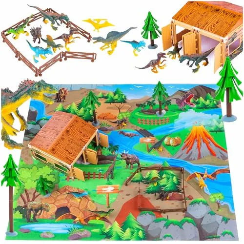 Kinderplay Dinosaurier Spielzeug Set – 72-teilig mit Rutschfester Matte - Tauchen Sie ein in die prähistorische Welt mit 72 Teilen, inklusive 8 Dinosauriern und einer großen rutschfesten Spielmatte. Fördert Fantasie und soziale Fähigkeiten – ideal für Kinder ab 3 Jahren!
