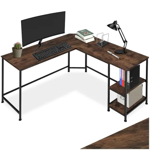 TecTake Schreibtisch Hamilton - Rustikaler Eckschreibtisch im Industrial Design - Kinderschreibtische mit platzsparendem Design und praktischen Seitenfächern für optimalen Stauraum. Ideal für ein stylisches Home Office.