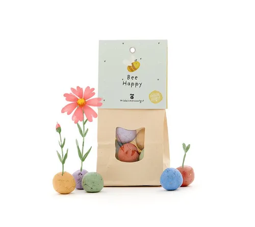 Die Stadtgärtner Blumensamen 8 Wildblumen-Saatkugeln mit Bienen Motiv, Geschenkidee, Ohne Gentechnik, Artenvielfalt fördernd, Samenfest