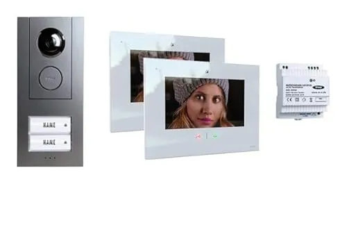 m-e Video Türsprechanlage 2 Familie – WLAN-Überwachung mit Touchscreen - Moderne 4-Draht Gegensprechanlage mit 7 Zoll Touchscreen, Nachtsicht und App-Anbindung für maximale Sicherheit und Komfort – Sehen und sprechen Sie von überall!