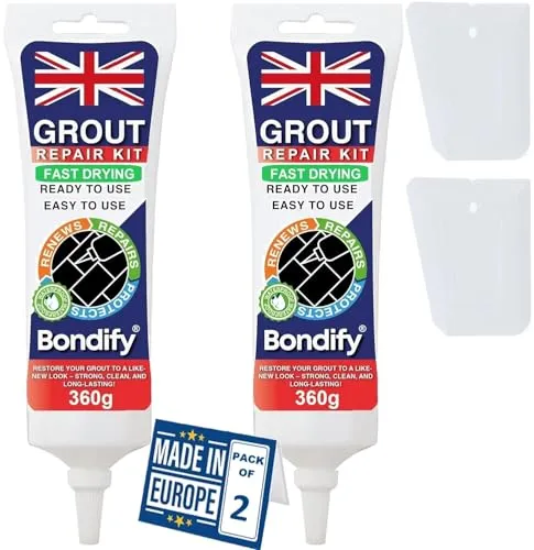 BONDIFY Wasserfest Fliesen Reparaturset Weiß 380g x 2PCs Fugenmörtel Fix SCHNELLTROCKNEND Fugenreparatur Weiß Fugenmasse Fugenfüller Fugen Reparatur, Fliesenfugen Ausbessern & Erneuern für Küche & Bad