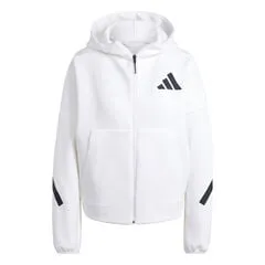 adidas Women's Z.N.E. Zip-Hoodie White XL - Kapuzenpullover für Damen, locker geschnitten mit durchgehendem Reißverschluss und Kängurutaschen, aus 57 % recyceltem Polyester für nachhaltigen Komfort.