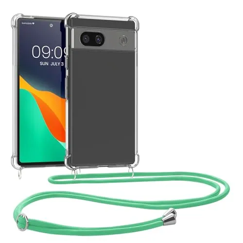 kwmobile Necklace Case kompatibel mit Google Pixel 8a Hülle - Silikon Cover mit Handykette - Band Handyhülle Transparent Mintgrün