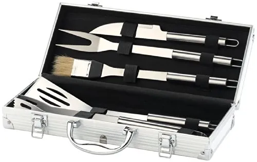 Rosenstein & Söhne Grillkoffer: Edelstahl-Grillbesteck im Aluminium-Koffer (Grillbesteckkoffer, Grill-Besteck, Grillspiesse)