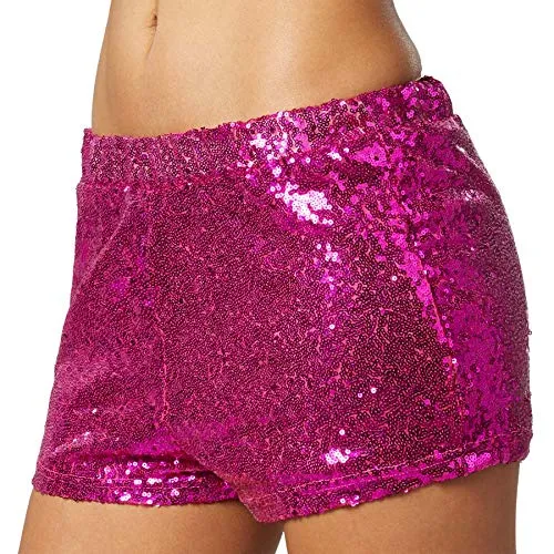 dressforfun 900996 Damen Pailletten Glitzer Shorts, sexy Kurze Hose Shorts, pink (L | Nr. 303918)