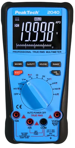 PEAKTECH True RMS Multimeter P 2040 - 20.000 Counts, USB - Multimeter mit True RMS-Technologie, präzise Messungen bis 20.000 Counts und USB-Anschluss für einfache Datenübertragung.