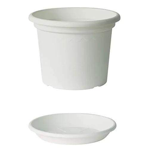 Euro3plast Geo Blumentopf mit Untersetzer 12 Größen und 9 Farben zur Wahl (20 cm, Weiß)