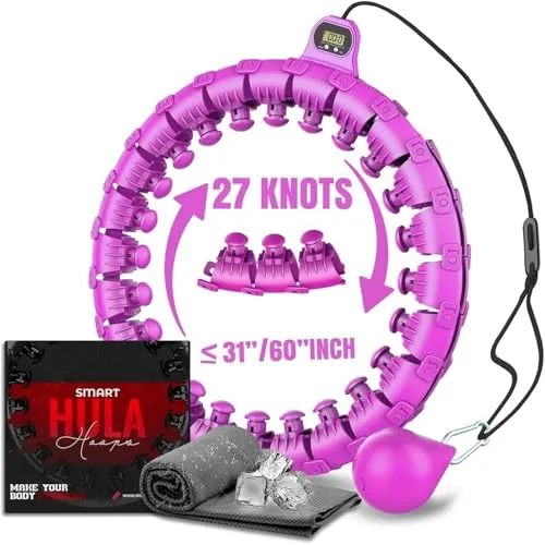 Active 100 Smart Hula Hoop, Gewichteter Hula Hoop, Verstellbarer Fitness-Übungs-Hula-Hoop, 27 abnehmbare Knoten/Glieder, Violett