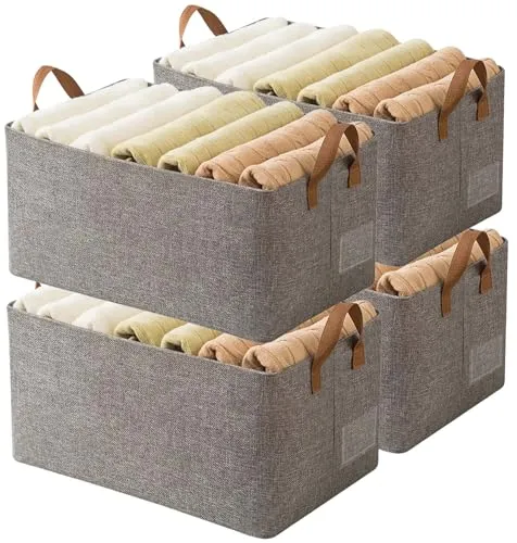AARAINBOW Stoff Körbe Aufbewahrung für Kleiderschrank, Faltbare Aufbewahrungsbox für Schrank, Stapelbar Kleidung Korb 4 Stück Oxford Boxen Aufbewahrung, 40x27x21cm (4 Grau)