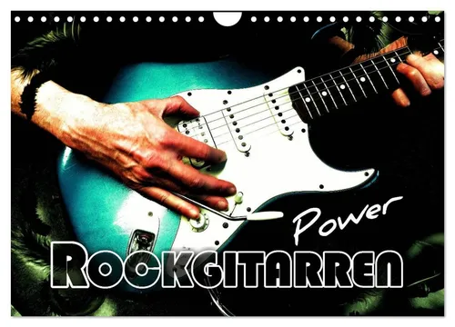Rockgitarren Power Wandkalender 2026 - Hochwertiger Monatskalender im A4-Format mit 12 beeindruckenden Rockgitarren-Motiven. Ideal als Geschenk für Musikliebhaber und zur Verschönerung jedes Raumes.