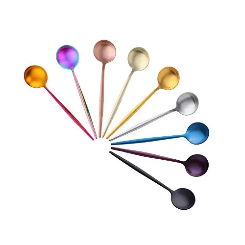 SBOMHS Espressolöffel Mini Kaffeelöffel set Bunt Teelöffel Edelstahl 12,7 CM Klein Löffel 9-teilige Tea Coffee Spoons für Kaffee Tee Gläser Dessertlöffel
