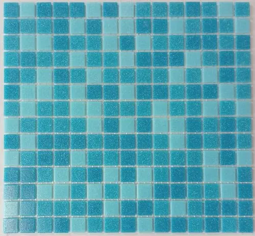 Mosaik Mosaikfliese Quadrat mix hellblau/blau Glasmosaik mit Effekt Spots Fliesenspiegel, Mosaikstein Format: 20x20x4 mm, Mattengröße: 327x305 mm, 1 Matte