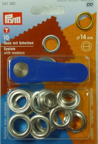 Prym 10 Ösen mit Scheiben und Werkzeug 14mm silber 541383 - Praktisches Set mit 10 hochwertigen Messingösen und Werkzeug, ideal für kreative Bastelprojekte. Perfekt zum Verstärken von Stoffen und für vielseitige Anwendungen in der Kunst- und Handwerksgestaltung.