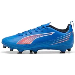 PUMA ULTRA 6 PLAY FG/AG Jr - Ultra Blue-PUMA White-Glowing R 12C - Fußballschuhe mit innovativer SPEEDSYSTEM-Außensohle für schnelle Beschleunigung, ideal für festen Boden und Kunstrasen, aus mindestens 30% recycelten Materialien.
