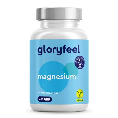 gloryfeel® Magnesiumoxid 400 mg - 400 Kapseln - Nahrungsergänzungsmittel mit 400 mg Magnesiumoxid pro Kapsel, unterstützt die Muskelfunktion und ist rezeptfrei erhältlich.