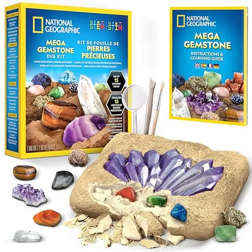 Blue Marble NATIONAL Geographic Mega Edelstein-Ausgrabungsset – Edelsteine & Kristalle Ausgrabungsset, Wissenschaftsset für Kinder, Geschenk für Jungen & Mädchen, Steinsammlung