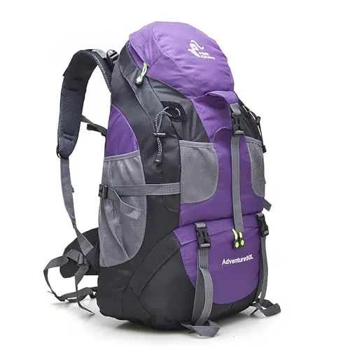 Bseash 50L Leichter wasserfester Wanderrucksack, Outdoor Sport Tagesrucksack Multifunktions Reisetasche für Klettern Camping Reisen (Lila – Ohne Schuhfach)