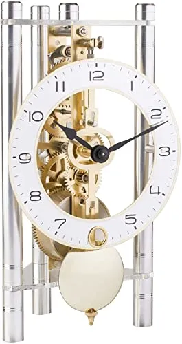 Hermle Skelett-Tischuhr Dreieck 23024-X40721 - Tischuhr mit eloxierten Aluminiumsäulen, mechanischem 8-Tage Werk und arabischen Ziffern, Made in Germany - ein stilvolles Highlight für jedes Zuhause.