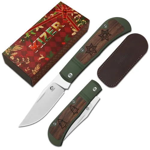 KIZER Trestle S45VN EDC Taschenmesser mit Holzgriff - Praktisches Taschenmesser für den Alltag und Outdoor-Aktivitäten. Ergonomischer Griff, rostbeständige Klinge, ideal für Camping, Wandern und mehr. Perfekte Geschenkidee für Abenteuerliebhaber.