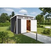 Weka Holz-Gartenhaus 264 Pultdach - Platzsparendes Design - Holz-Gartenhäuser, modernes Anthrazit-Design mit einfacher Montage durch Steck-Schraubsystem und robusten 21 mm Wänden für optimale Aufbewahrung.