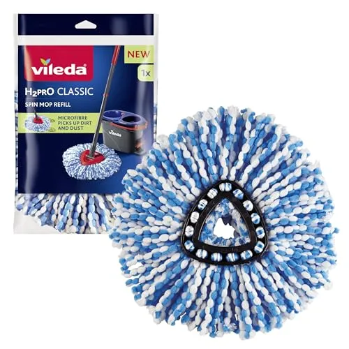 Vileda H2PrO Spin Mop Ersatzkopf - Ersatz-Wischkopf für das H2Pro Spin Mop System, mit Mikrofasern für gründliche Reinigung bis in jede Ecke. Waschbar bis 30 °C - ideal für eine einfache und effektive Reinigung.