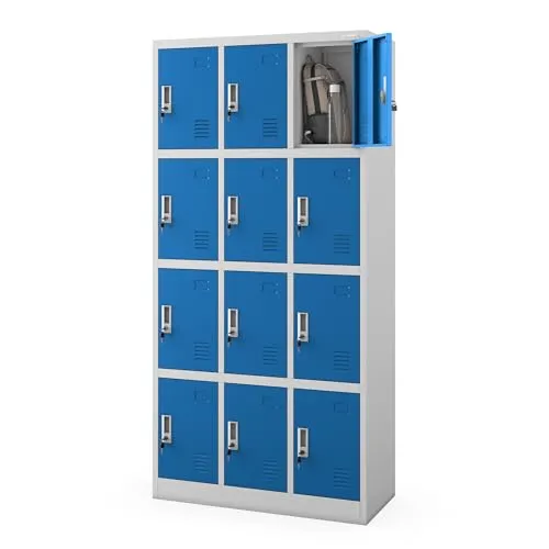 Jan Nowak Wertfachschrank 3B4A - 12 Fächer Schließfachschrank aus Stahl - Robuster Schließfachschrank mit 12 abschließbaren Fächern | Abmessungen: 185 cm x 90 cm x 40 cm | Pulverbeschichteter Stahl für hohe Stabilität | Ideal für Schulen, Fitnesszentren und Umkleideräume.