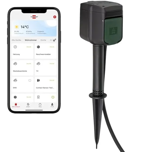 Brennenstuhl Connect WiFi Garten-Steckdose 2-Fach - Wetterfeste Außensteckdose mit smarten Funktionen, steuerbar via App oder Sprachassistenten, ideal für Gartenbeleuchtung und Elektrogeräte.