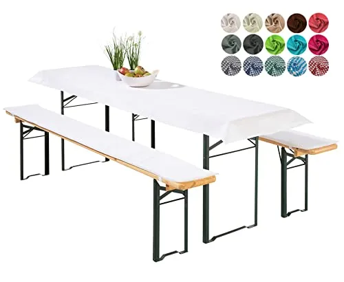 heimtexland ® Bierzeltgarnitur Auflagen Set 3-teilig - Praktisches 3-teiliges Set für Bierzeltgarnituren, inklusive strapazierfähiger Tischdecke und bequemen Polstern. Ideal für festliche Anlässe und pflegeleicht, zertifiziert nach Ökotex Standard 100.