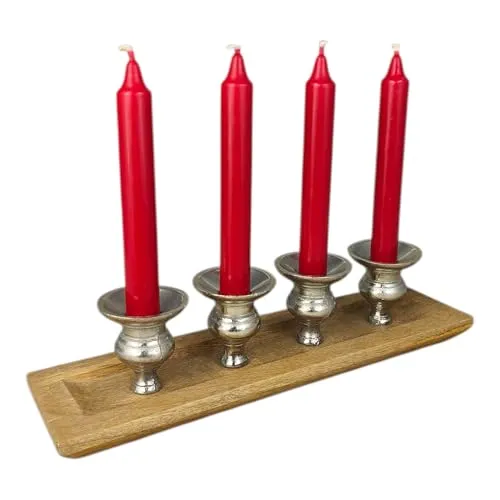 4er Kerzenhalter Advent aus Alu und Holz 33cm Adventskranz Kerzenständer Schale