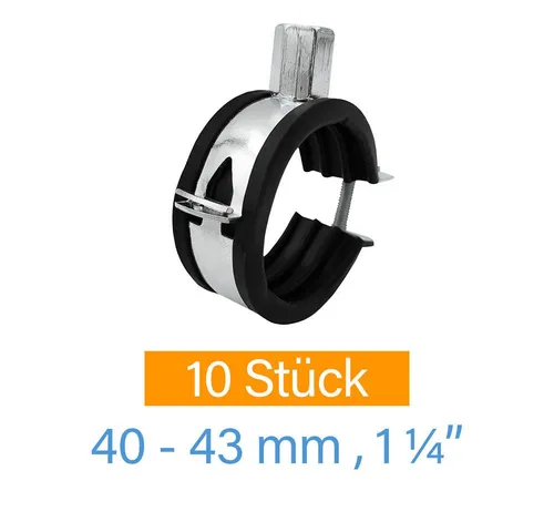 Symbionet Rohrschelle 10x Rohrschelle 40-43 mm 1 1/4 Zoll Rohrhalter Rohrhalterung