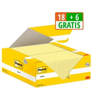 + 6 GRATIS: Post-it Haftnotizen gelb, 18 Blöcke + GRATIS 6 Blöcke 18