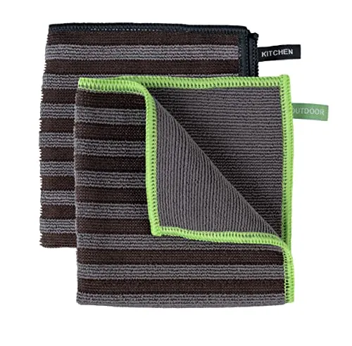WENKO Mikrofasertuch Migro, 2er Set schnelltrocknendes Spültuch mit zwei verschiedenen Seiten für sanfte und starke Reinigung, gründliche Reinigung nur mit Wasser, 30x30 cm, Grau/Schwarz, 55032100