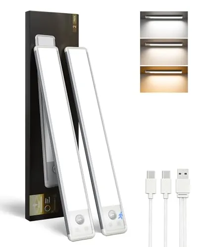 EZVALO Unterbauleuchte Küche LED 30CM, Schranklicht mit Bewegungsmelder 3 Farbmodi Dimmbar, LED Schrankbeleuchtung Kabellos für Schrank, Vitrine, Treppen(2 Stück)