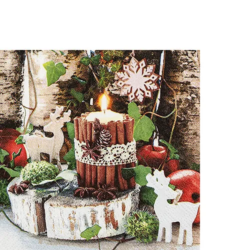 kleine Cocktailservietten Cozy Decoration Zimtstangen Kerzen Deko 25x25cm 20