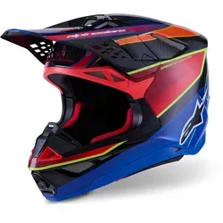 Alpinestars Supertech S-M10 Era Motocrosshelm - Blau/Rot/Neon-Gelb/Schwarz - S - Motorradhelm mit extrem effektivem Aufprallschutz, übertrifft ECE-Norm 22.06 und bietet hervorragende Belüftung für maximalen Komfort.