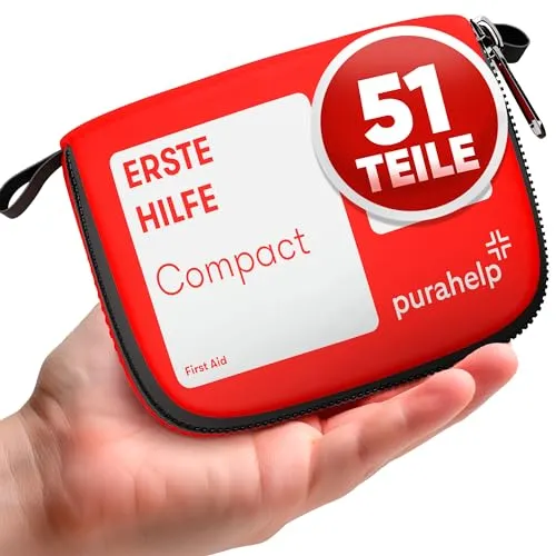 Mini Erste Hilfe Set - Kompakt & Leicht für Reisen und Outdoor - Erste-Hilfe-Set für Camping & Reisen, ideal für Notfälle unterwegs. Mit 52 Teilen in wasserdichter Tasche, stets griffbereit und kinderfreundlichen Pflastern.