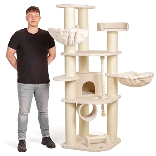 CanadianCat Company Kratzbaum Dawson – Beige, 64 x 155 x 182 cm - Kletterparadies für Katzen mit stabilem Design und weichem Plüschbezug. Bietet Kratz- und Rückzugsmöglichkeiten für Spiel und Entspannung.