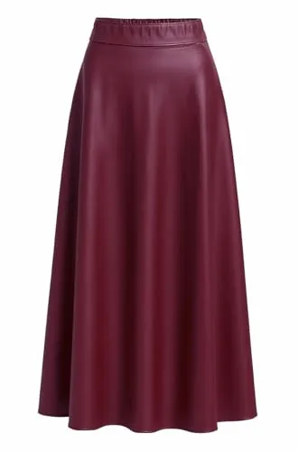 Mississhop 404 Damen A-Linien Langer Rock mit Gürtel – Kunstleder Bordeaux