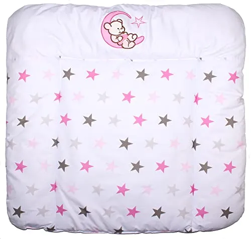 Wickelauflage mit Applikation - Bärchen Mond Star Rosa - Wickeltischauflage Baby Auflage (70 x 70 cm)