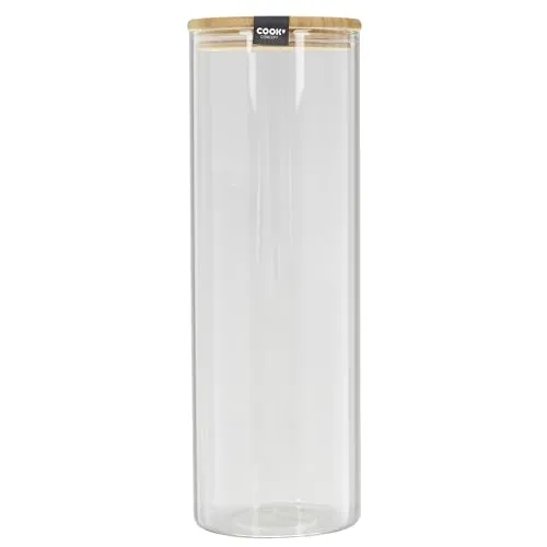 COOK CONCEPT Hohes Vorratsglas Silikondeckel 2 L Frischhaltung | Borosilikatglas, hohes Vorratsglas, Silikondeckel, 2 Liter, Frischhaltung und Aufbewahrung, Bambus und transparent